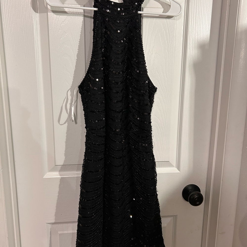Medium Black Sequin Sleeveless Halter Mini Dress